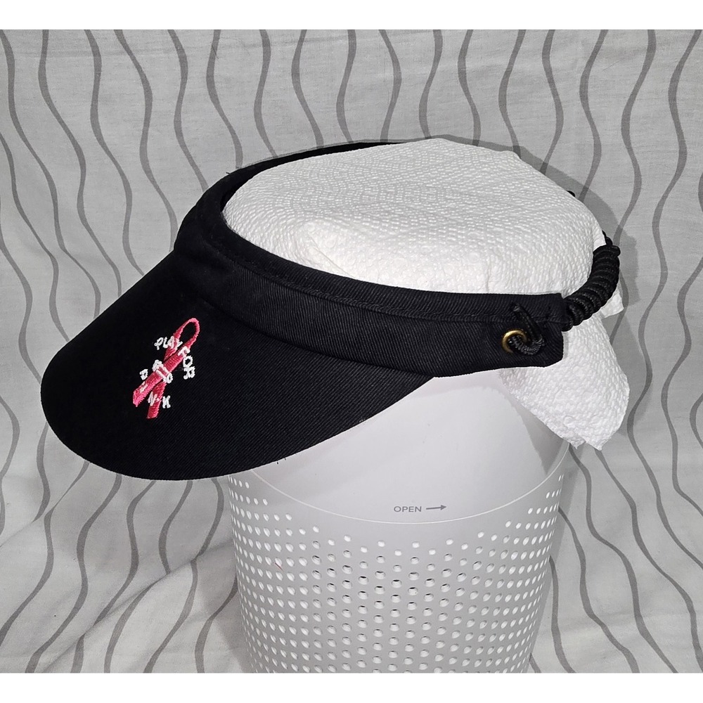 Breast Cancer Awareness Visor Black Play For Pink Elastic Strap One Size Fit All